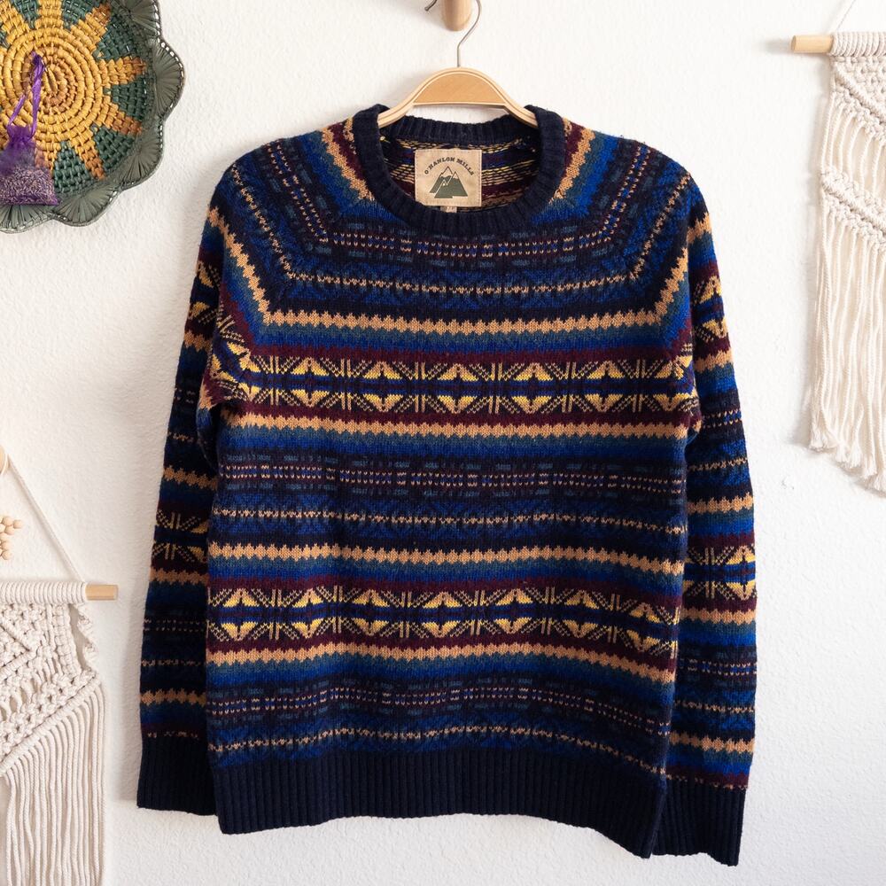 O'Hanlon Mills Fair Isle Nordic Pattern Lambswool Blend Sweater Size Small